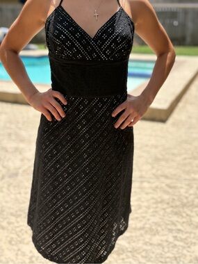 White House Black Market Black Lace Spaghetti Strap Knee Length Summer Dress